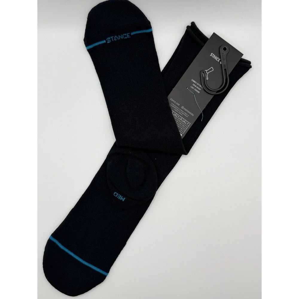 Stance Rolled Solid Crew Socks Black Womens Medium W546C25ROL NWT